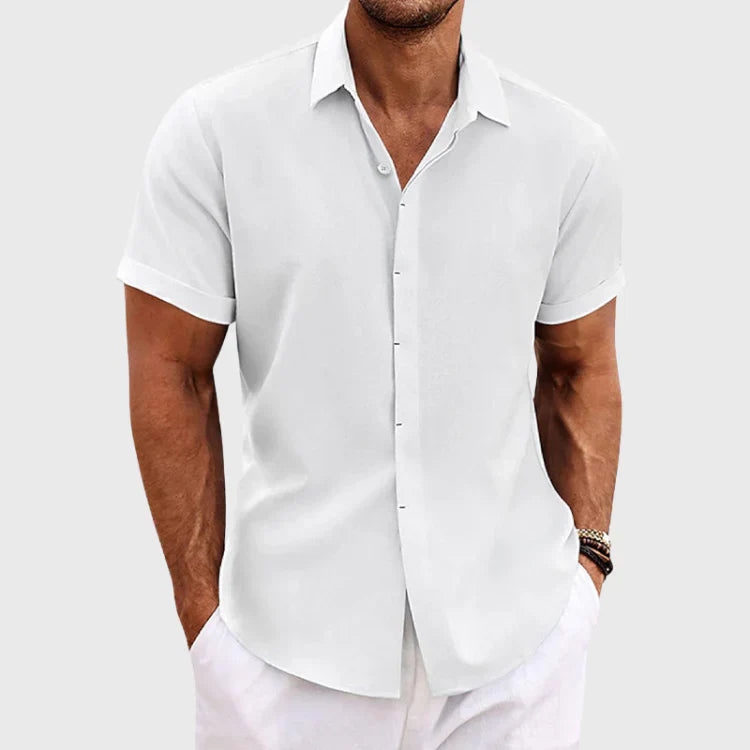 Men's Short-Sleeved Shirt in Cotton and Linen