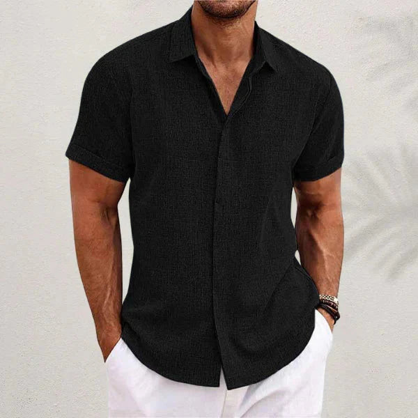 Men's Short-Sleeved Shirt in Cotton and Linen