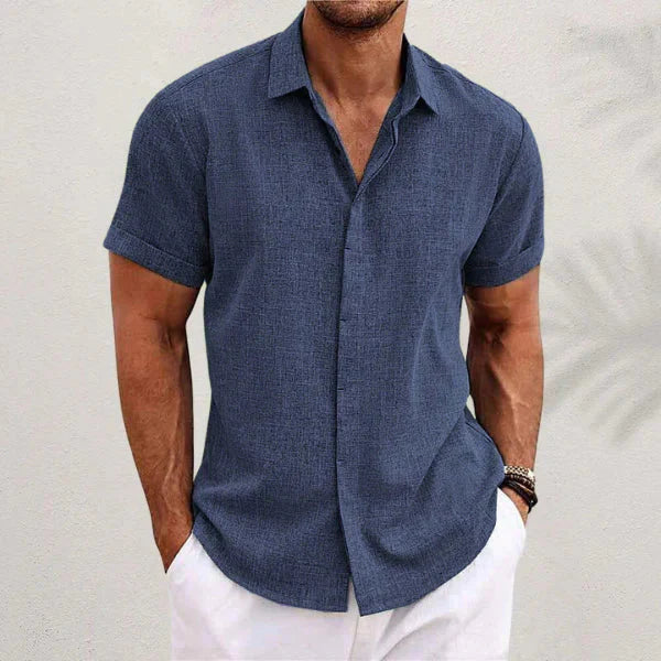 Men's Short-Sleeved Shirt in Cotton and Linen