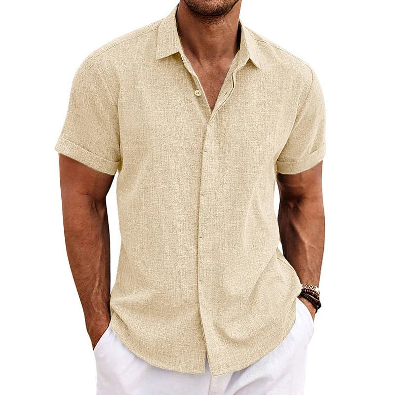 Men's Short-Sleeved Shirt in Cotton and Linen