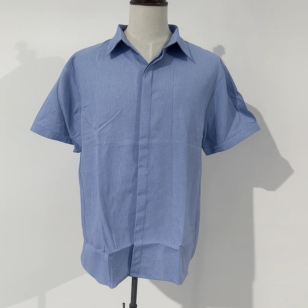Men's Short-Sleeved Shirt in Cotton and Linen