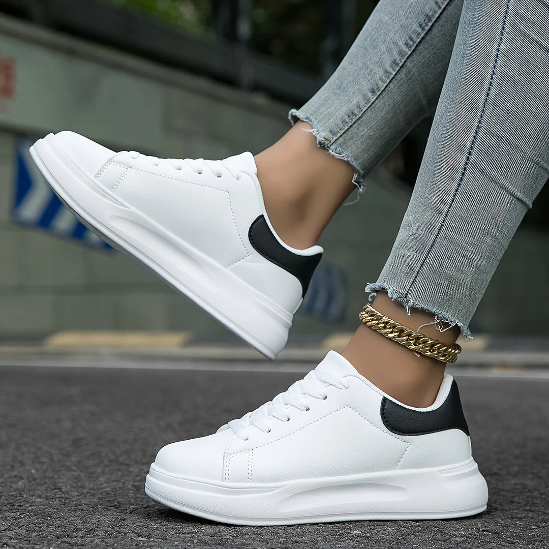 Women's White Leather Sneakers - Light and Comfortable