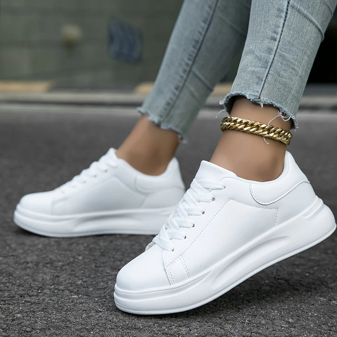 Women's White Leather Sneakers - Light and Comfortable
