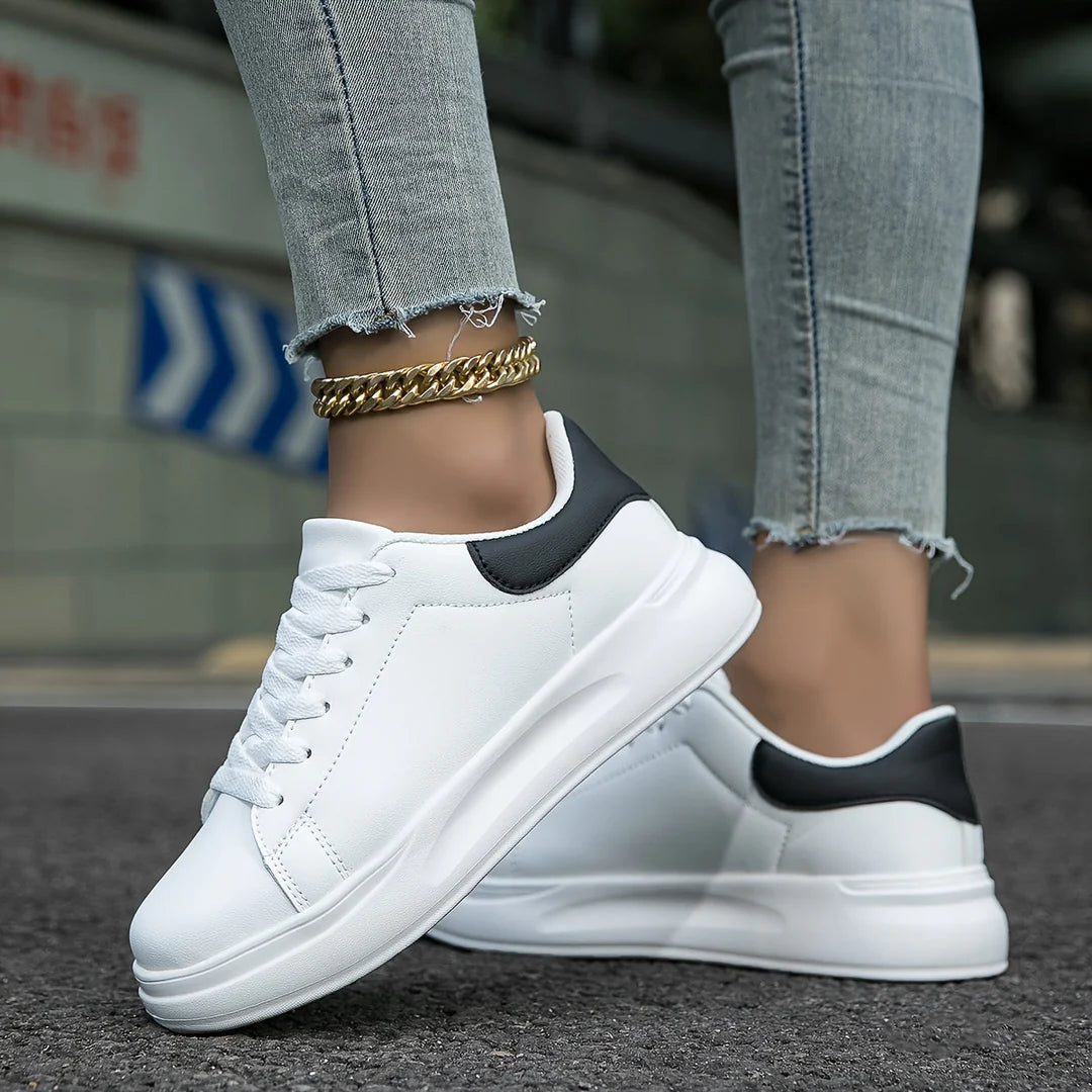 Women's White Leather Sneakers - Light and Comfortable