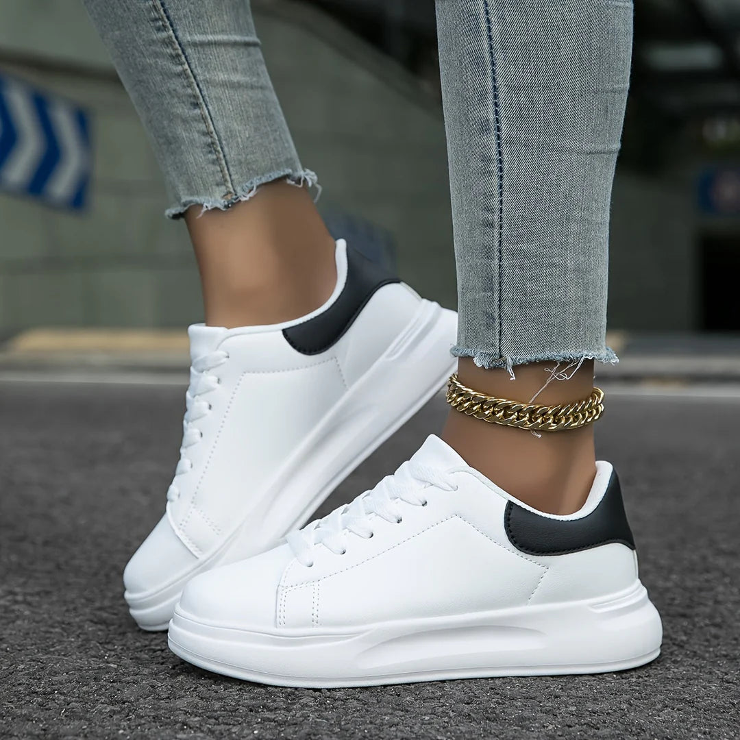 Women's White Leather Sneakers - Light and Comfortable