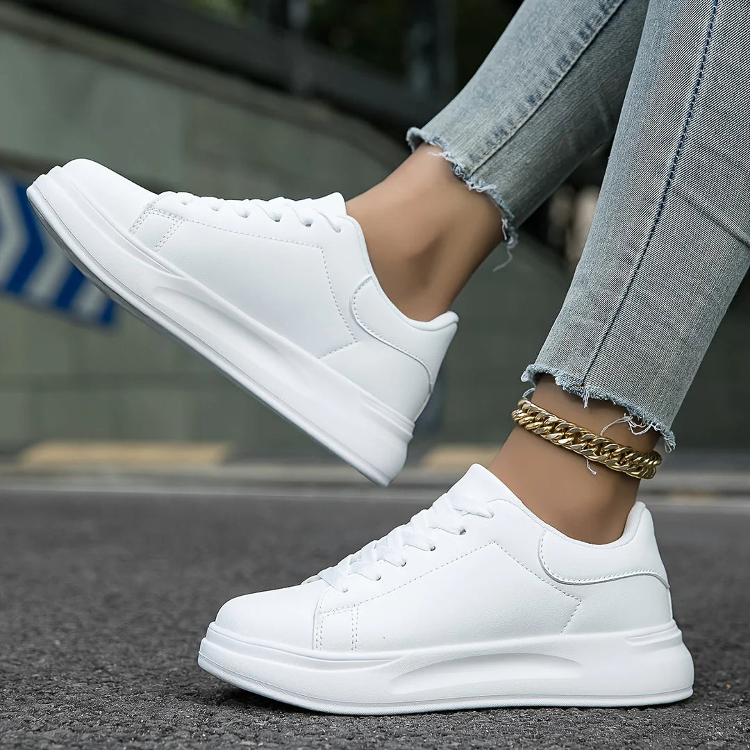 Women's White Leather Sneakers - Light and Comfortable