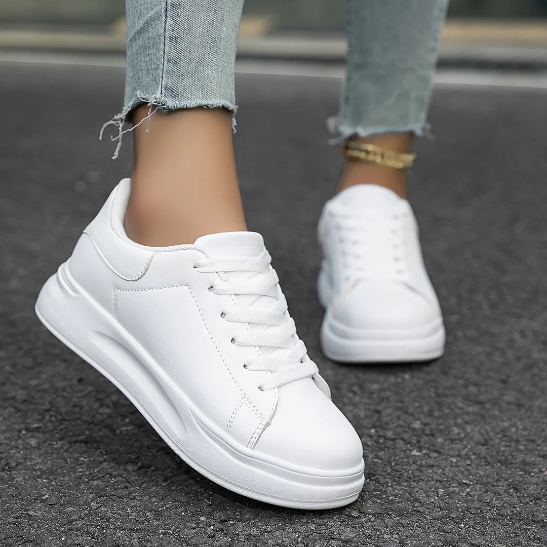 Women's White Leather Sneakers - Light and Comfortable