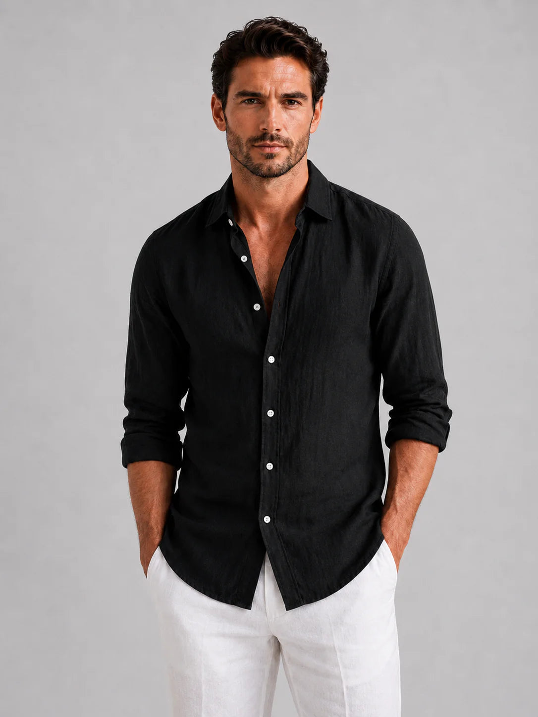 Men’s Linen Look Summer Shirt – Relaxed Fit Button-Up