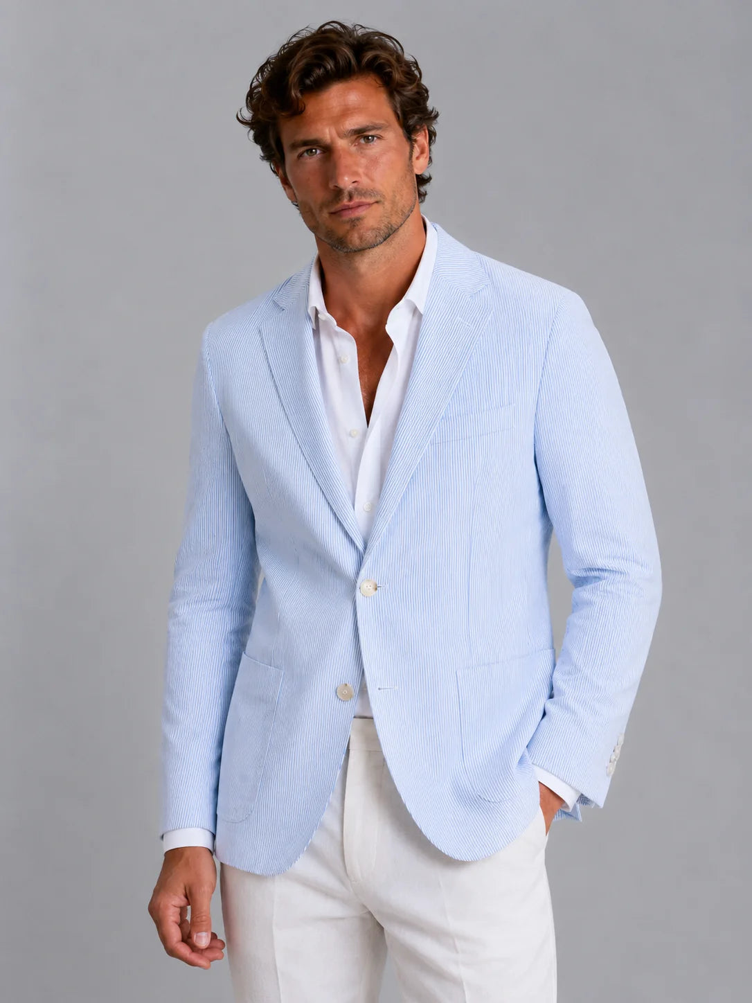 Men’s Striped Summer Blazer – Lightweight Tailored Suit Jacket