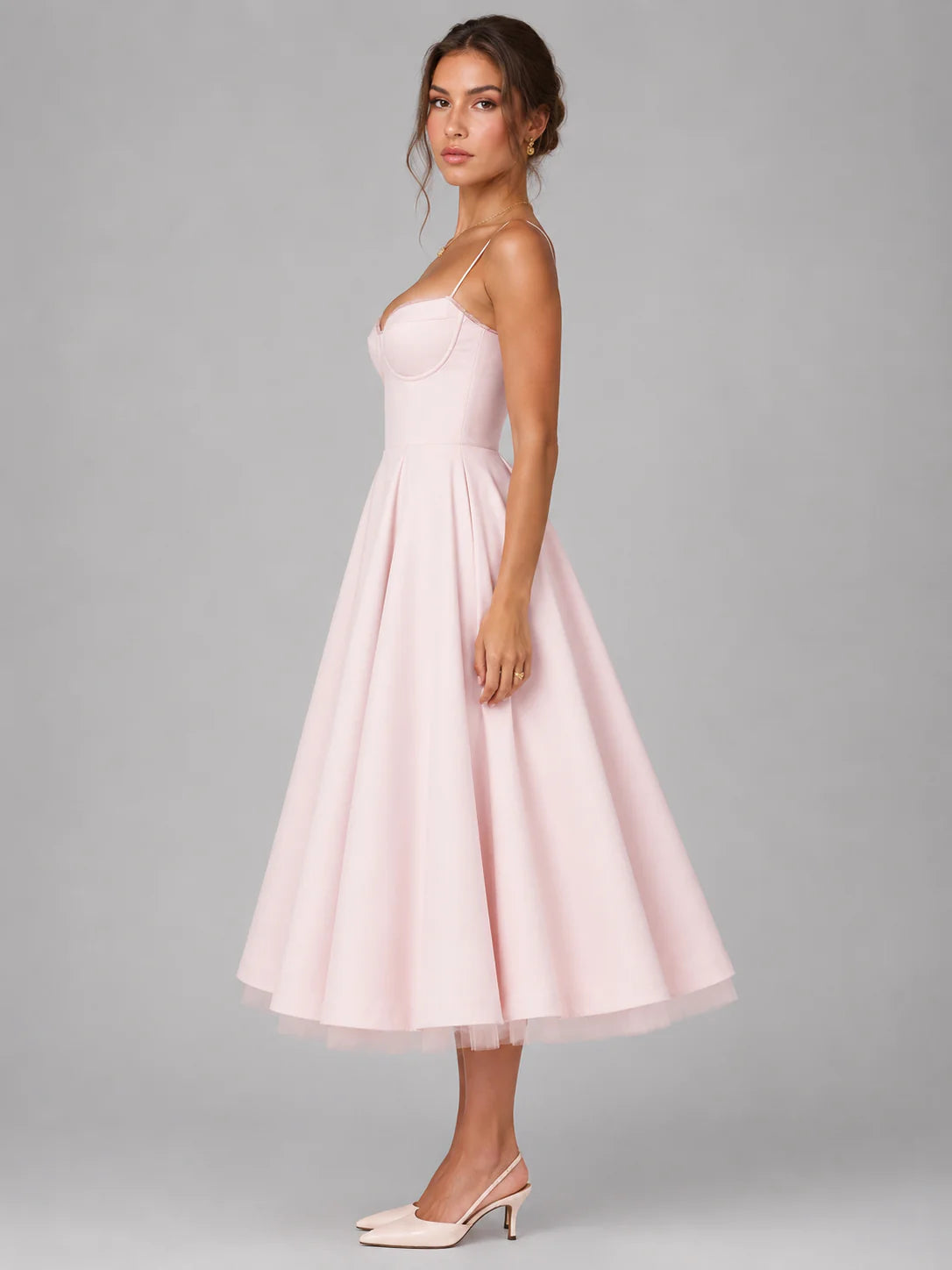 Women’s Corset Midi Dress with Full Skirt – Elegant Occasion Style