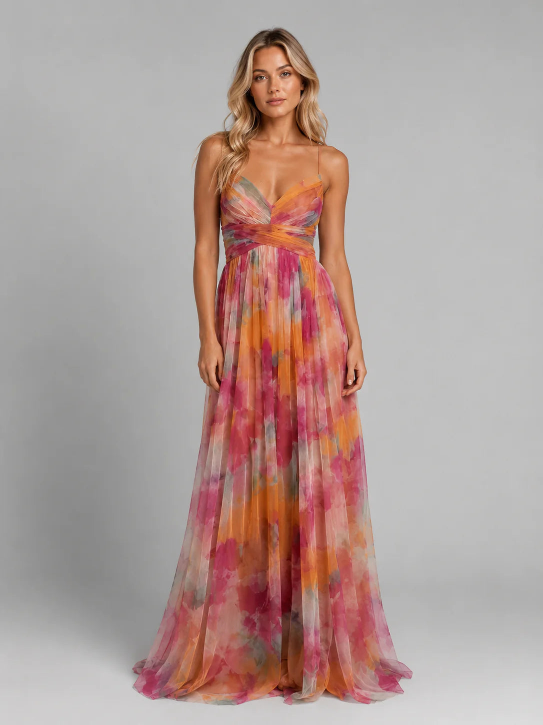 Women’s Floral V-Neck Maxi Dress – Flowing Silhouette