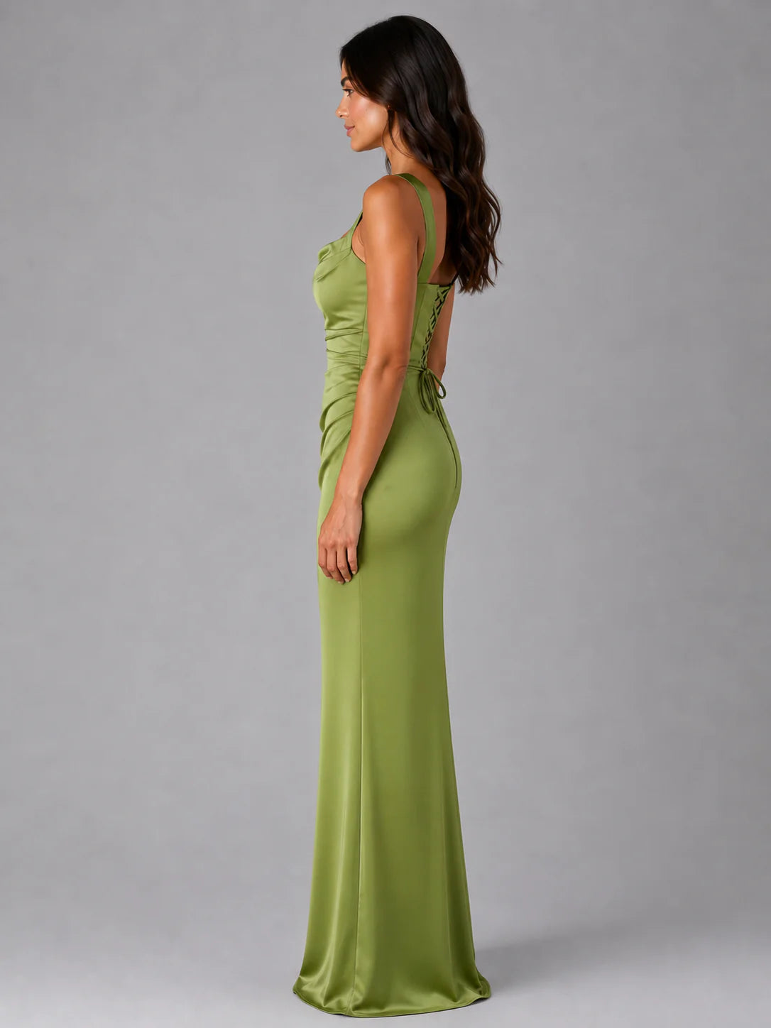 Women’s Satin Feel Ruched Waist Maxi Dress – Sculpted Fit