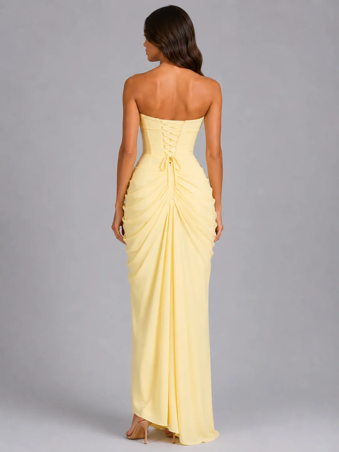 Women’s Strapless Draped Maxi Dress – Wedding Guest Gown