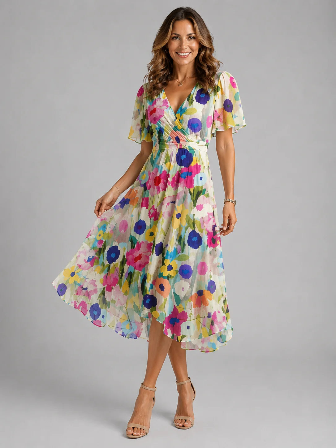 Women’s V-Neck Summer Dress – Flowing Silhouette