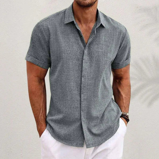 Men's Short-Sleeved Shirt in Cotton and Linen