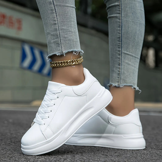 Women's White Leather Sneakers - Light and Comfortable
