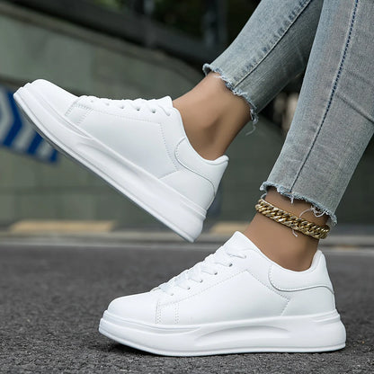 Women's White Leather Sneakers - Light and Comfortable