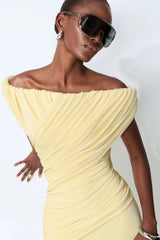 Made to Shine Yellow Off Shoulder Ruched Maxi Dress