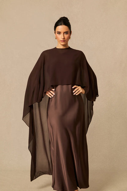 Juliana Crew Neck Sleeveless Maxi Dress with Cape