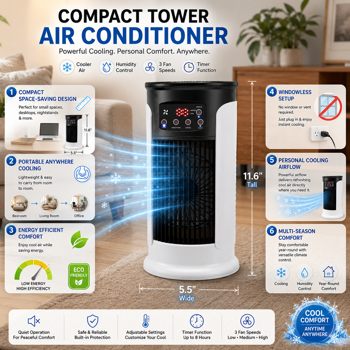 Cooling Portable Air Conditioner Energy Efficient Compact Evaporative Cooling