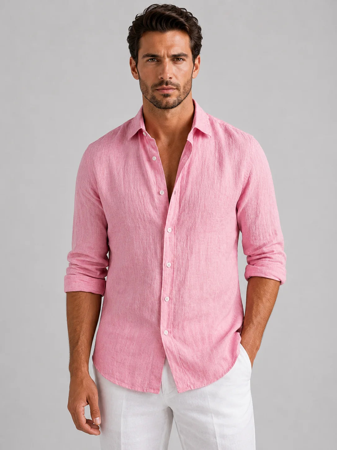 Men’s Linen Look Summer Shirt – Relaxed Fit Button-Up
