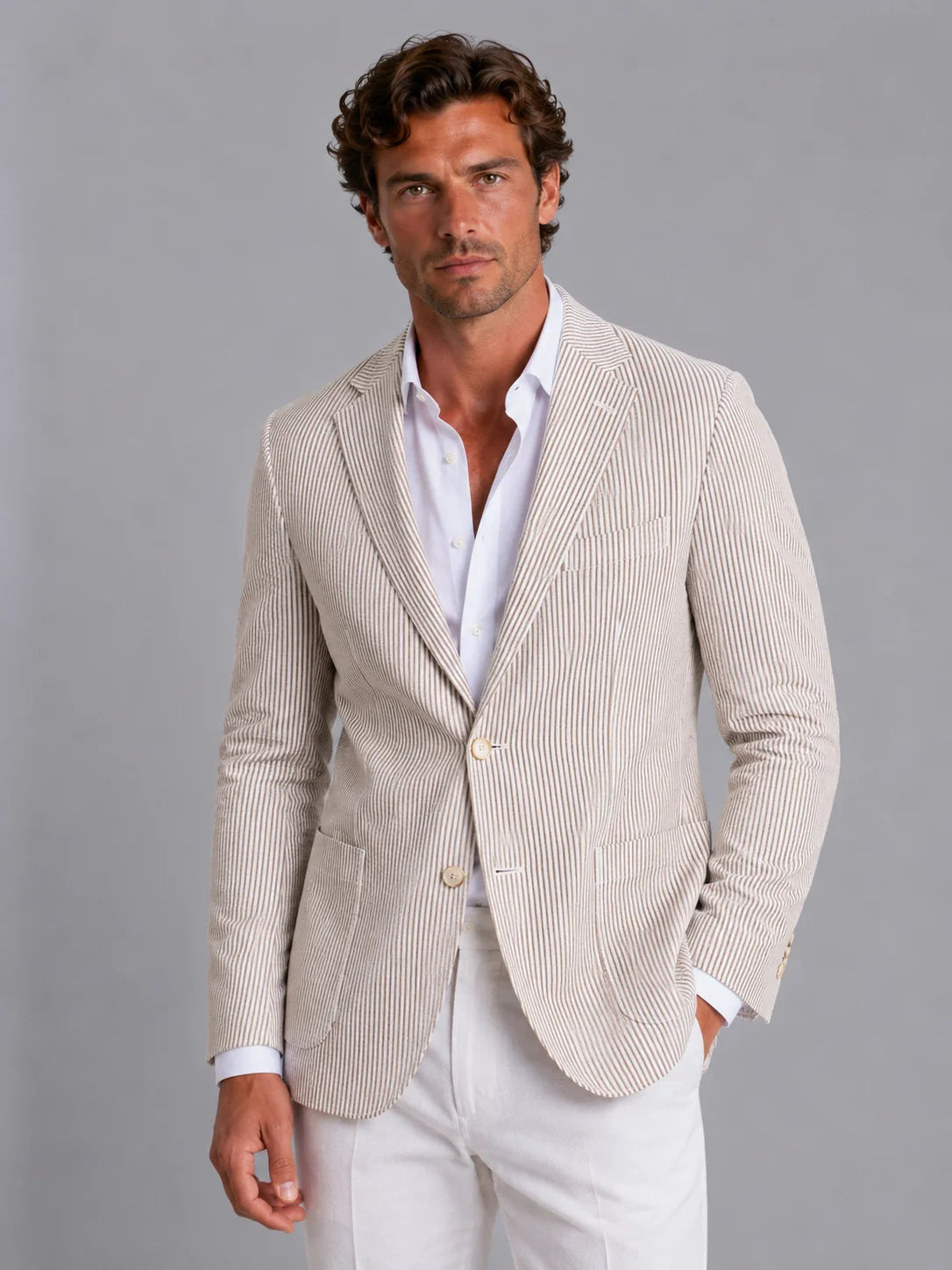 Men’s Striped Summer Blazer – Lightweight Tailored Suit Jacket