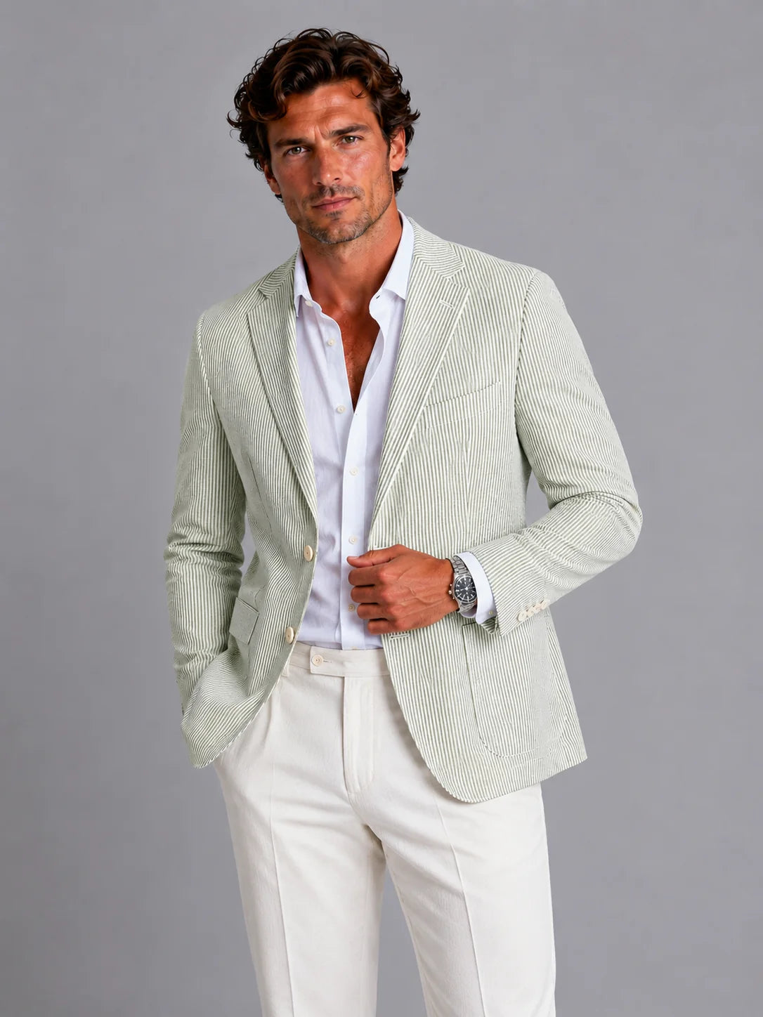 Men’s Striped Summer Blazer – Lightweight Tailored Suit Jacket