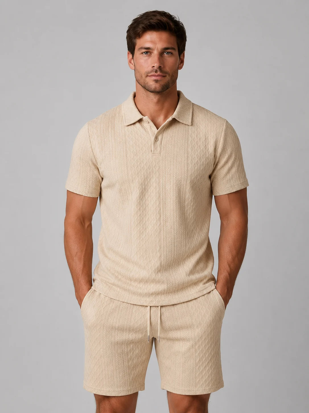 Men's Textured Polo Shirt & Shorts Set – Summer Holiday Co-Ord