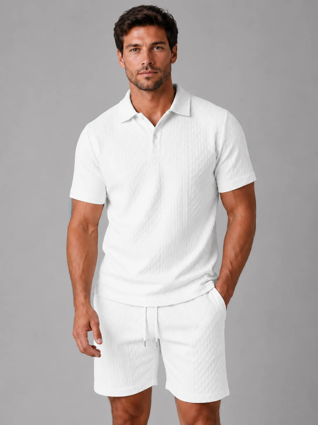 Men's Textured Polo Shirt & Shorts Set – Summer Holiday Co-Ord