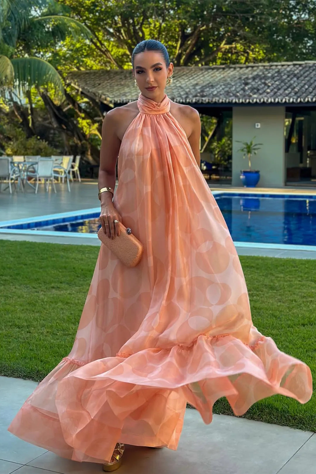Stephanie Printed Halter Neck Maxi Dress