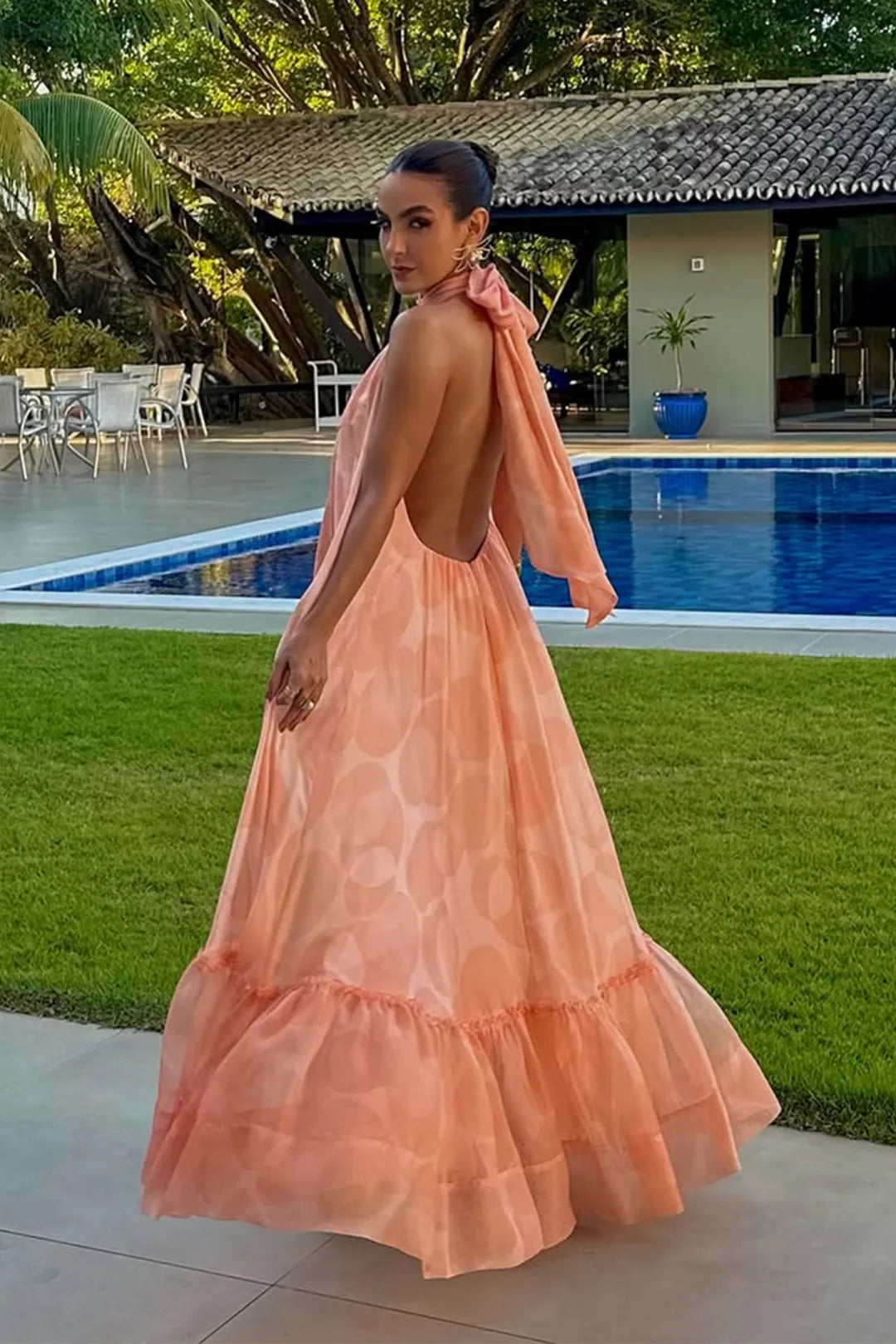 Stephanie Printed Halter Neck Maxi Dress