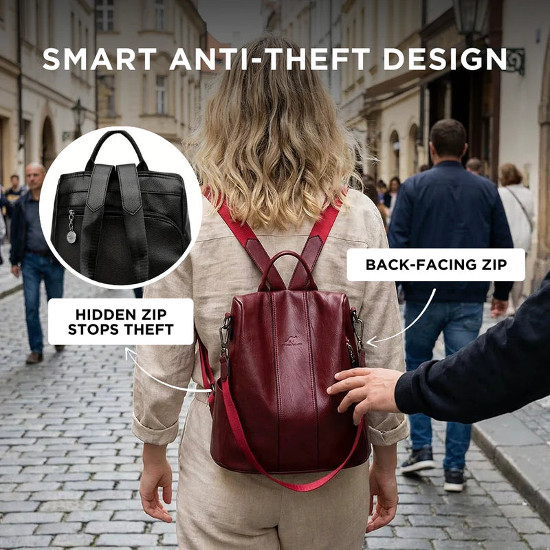 Women's Anti-Theft Leather Backpack