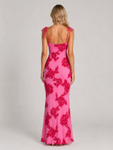 Women's Floral Embroidered Maxi Dress – Tie Strap Occasion Gown