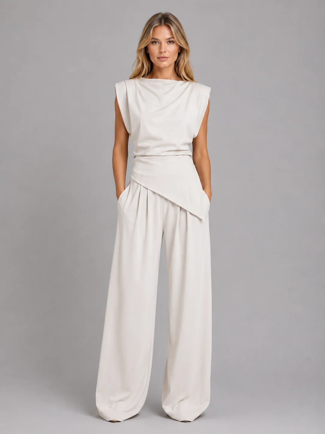 Women’s Draped Two-Piece Co-Ord Set – Relaxed Lounge Style