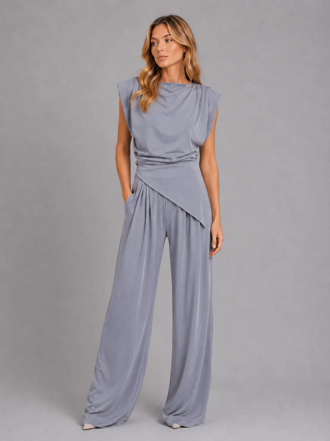 Women’s Draped Two-Piece Co-Ord Set – Relaxed Lounge Style