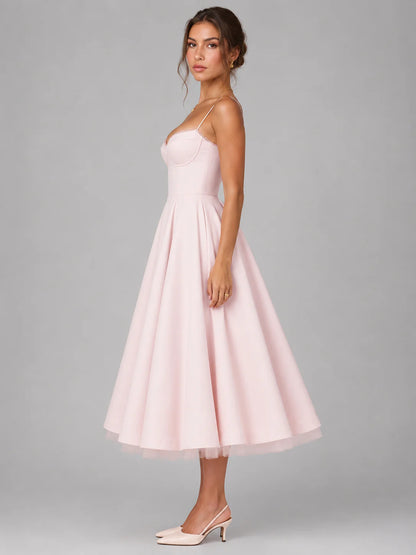 Women’s Corset Midi Dress with Full Skirt – Elegant Occasion Style