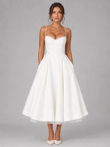 Women’s Corset Midi Dress with Full Skirt – Elegant Occasion Style