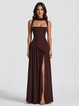 Women’s Draped Satin Feel Maxi Dress – Sculpted Elegant Silhouette