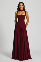 Women’s Draped Satin Feel Maxi Dress – Sculpted Elegant Silhouette