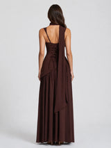 Women’s Draped Satin Feel Maxi Dress – Sculpted Elegant Silhouette