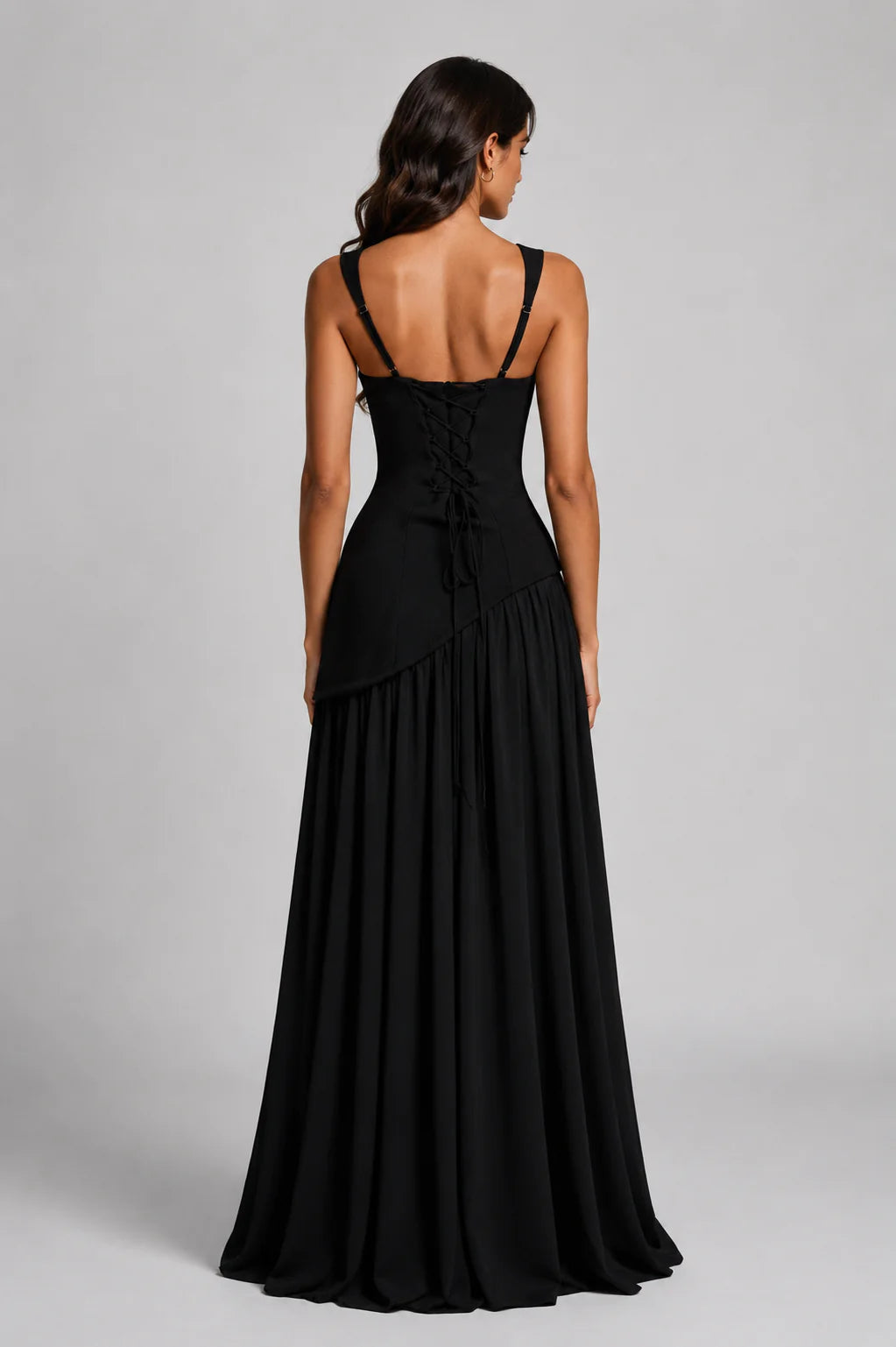 Women’s Draped Satin Feel Maxi Dress – Sculpted Elegant Silhouette