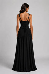 Women’s Draped Satin Feel Maxi Dress – Sculpted Elegant Silhouette