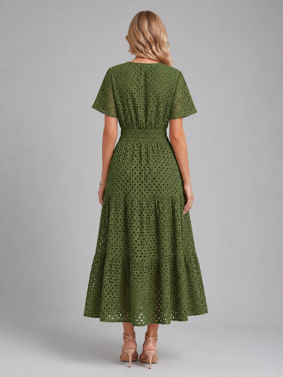 Women’s Eyelet A-Line Midi Dress – Cotton Blend Summer Style