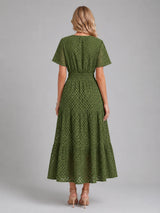 Women’s Eyelet A-Line Midi Dress – Cotton Blend Summer Style