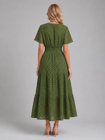 Women’s Eyelet A-Line Midi Dress – Cotton Blend Summer Style