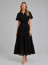 Women’s Eyelet A-Line Midi Dress – Cotton Blend Summer Style