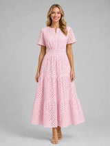 Women’s Eyelet A-Line Midi Dress – Cotton Blend Summer Style
