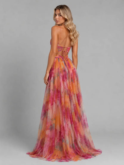 Women’s Floral V-Neck Maxi Dress – Flowing Silhouette