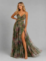 Women’s Floral V-Neck Maxi Dress – Flowing Silhouette