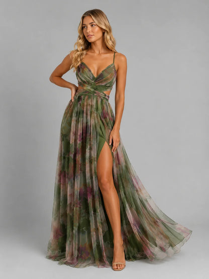 Women’s Floral V-Neck Maxi Dress – Flowing Silhouette